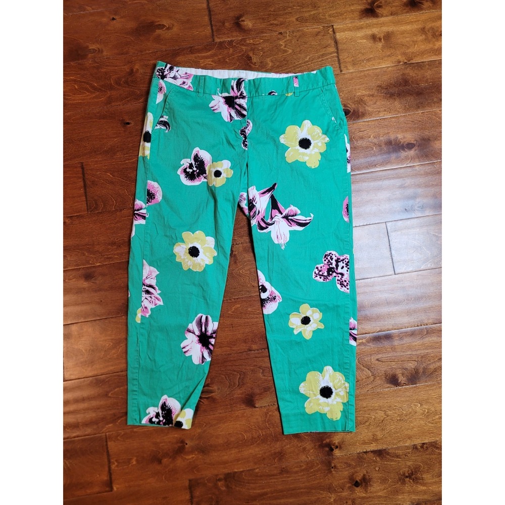 J.CREW Chino Pants Womens Multi Floral Stretch Slash Pocket Hook & Eye Preppy 12